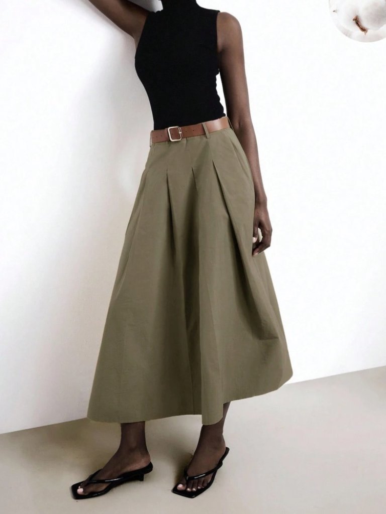 Brown Midi A-Line Skirt